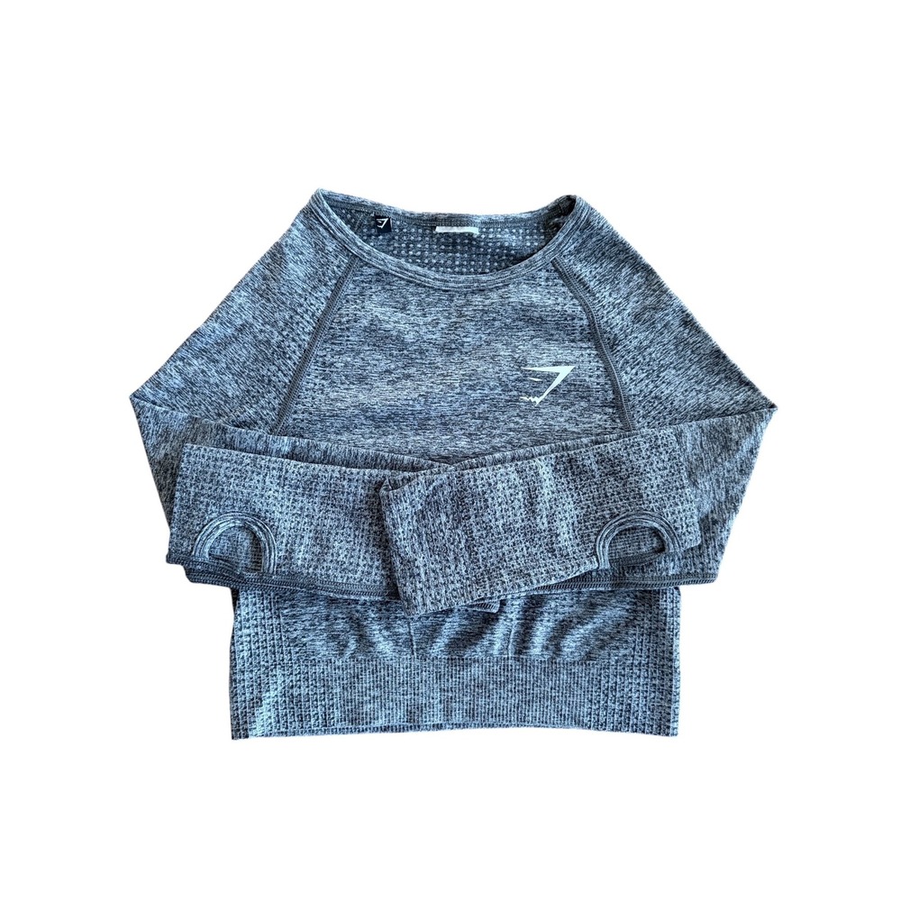 Gymshark Vital Seamless Long Sleeve Crop Top Grey Marl Thumbholes Womens XS